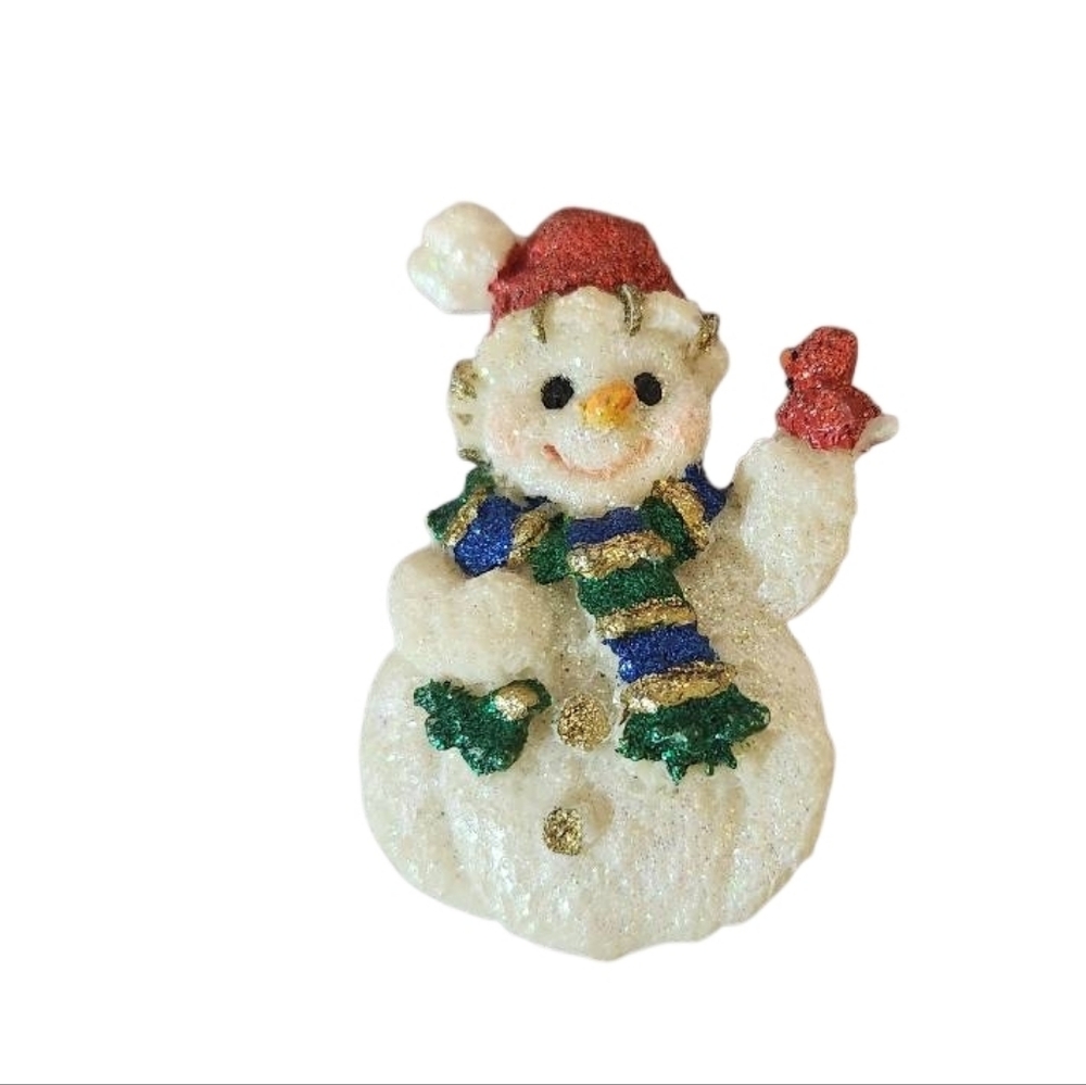 Vintage Molded Festive Snowman Brooch with Red Hat